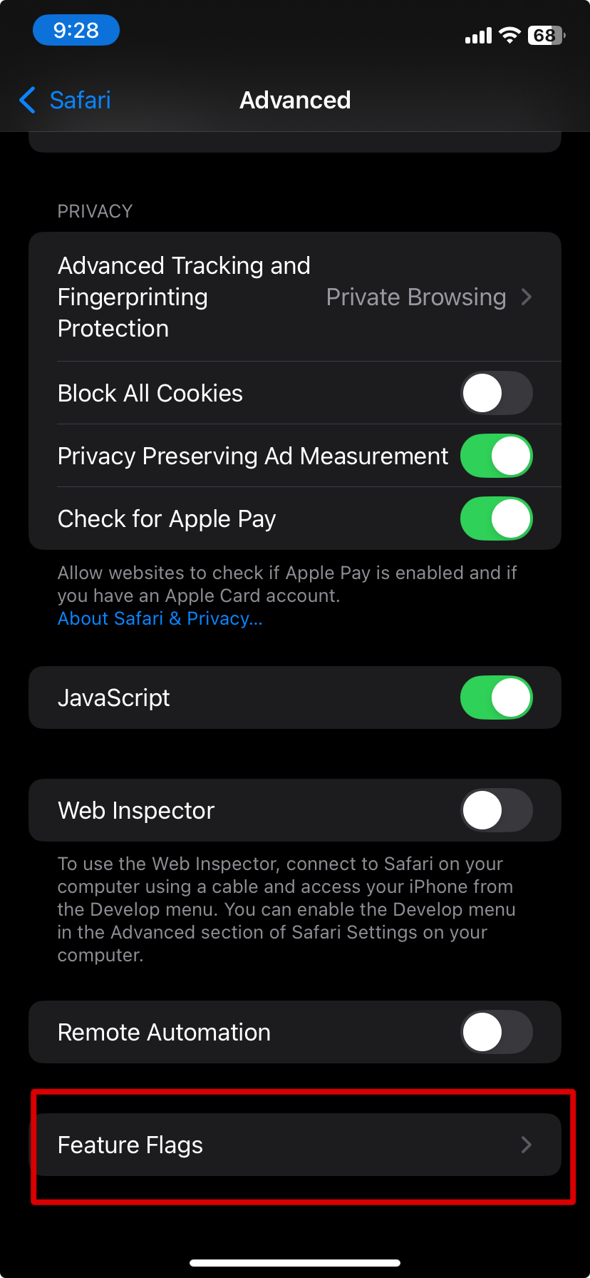 Navigate to Experimental Features